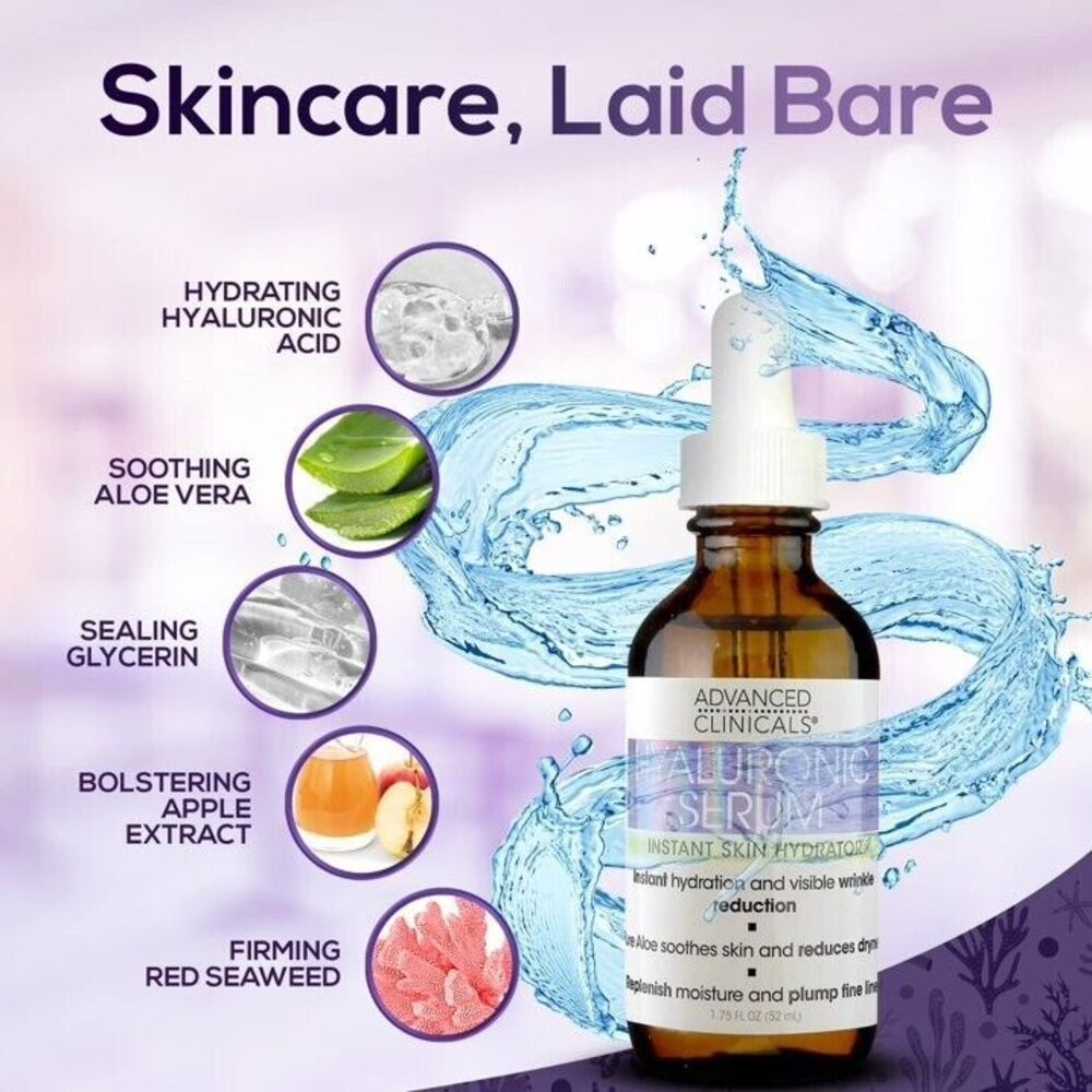 Advanced Clinicals Hyaluronic Acid Face Serum Rare Marine Extracts 1.75 Fl Oz - Picture 7 of 9